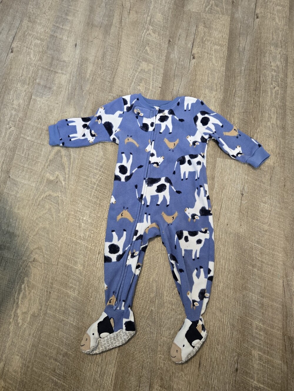 Carter's Blue Cow & Chick Footed One-Piece - Picture 2 of 4
